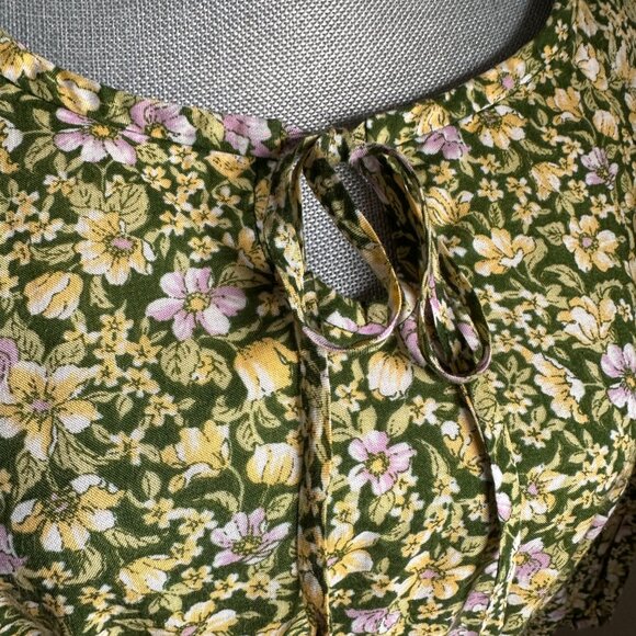 Vintage Prairie Boho Western Midi Dress - Dizy Floral Green/Yellow/Pink - Picture 3 of 10